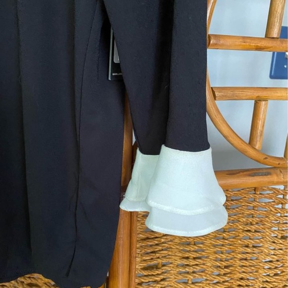 New w/  Tag Karl Lagerfeld Long Sleeve Black Blouse w/ White Frilly Cuffs - Picture 2 of 7